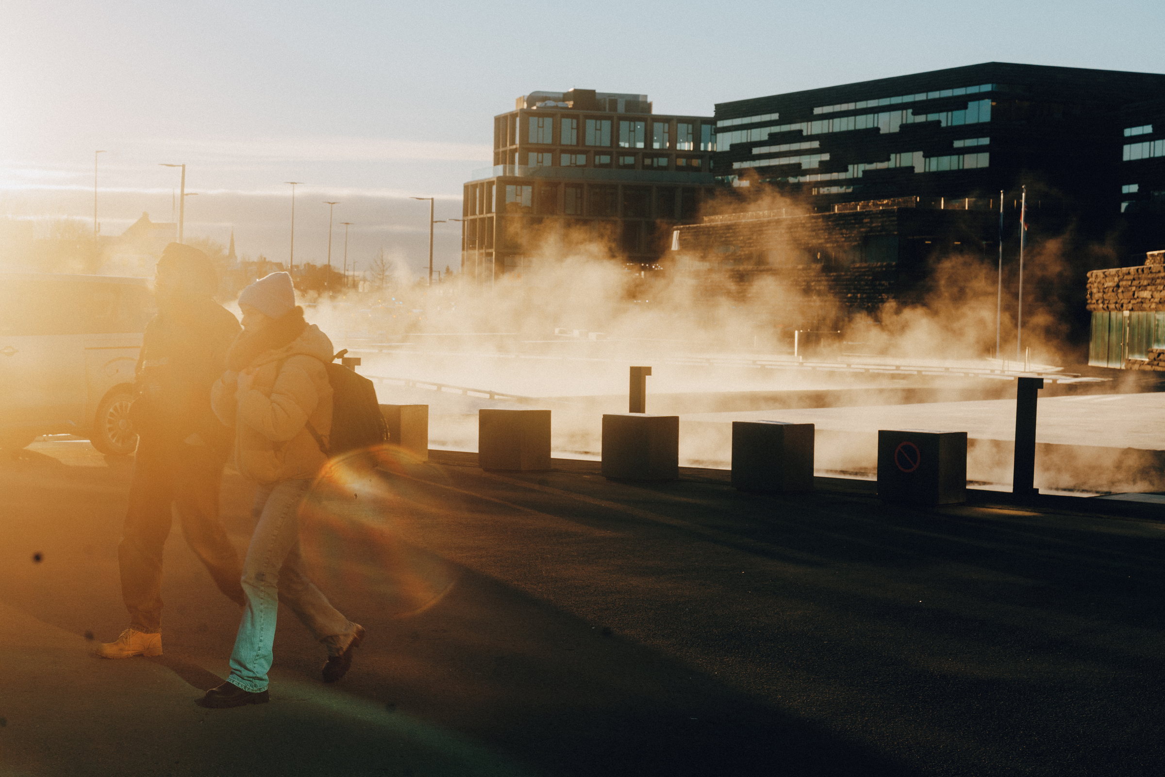 Commuters walking through a winter city