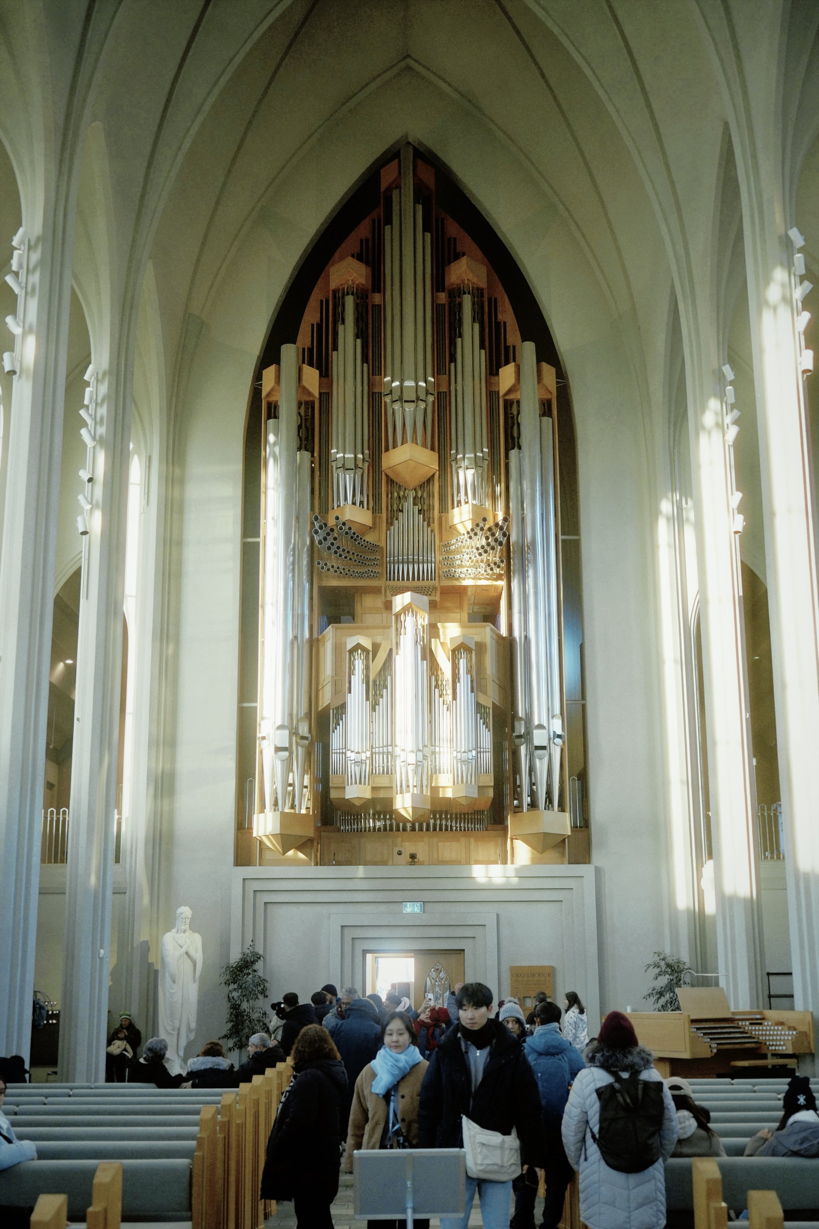 Pipe organ inside a bright church